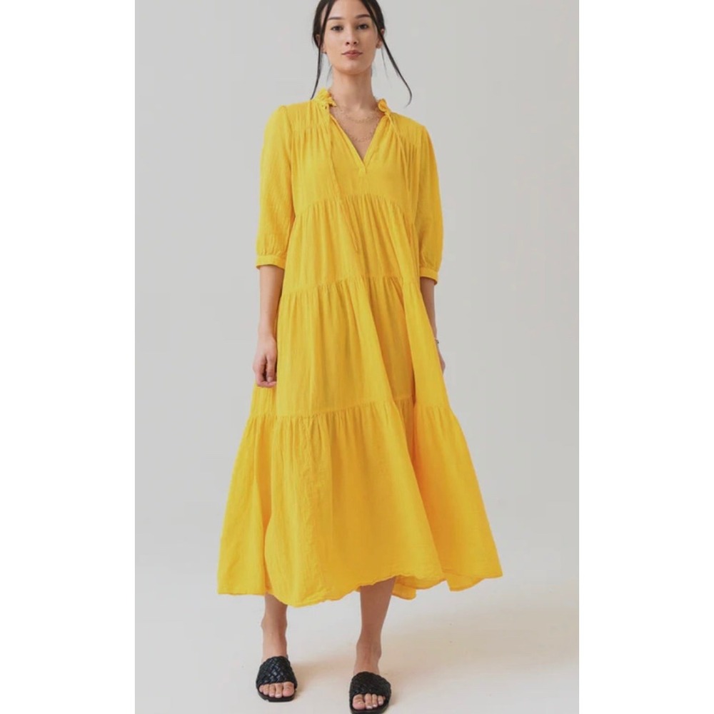 Honorine Long Giselle Coverup Maxi Dress Yellow Tiered Resort Vacation Beach